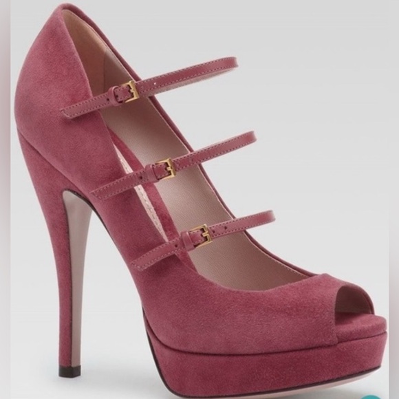 GUCCI Lisbeth open toe Pump in Antique Rose Suede Women's SIZE 37 US 7 - Picture 1 of 16